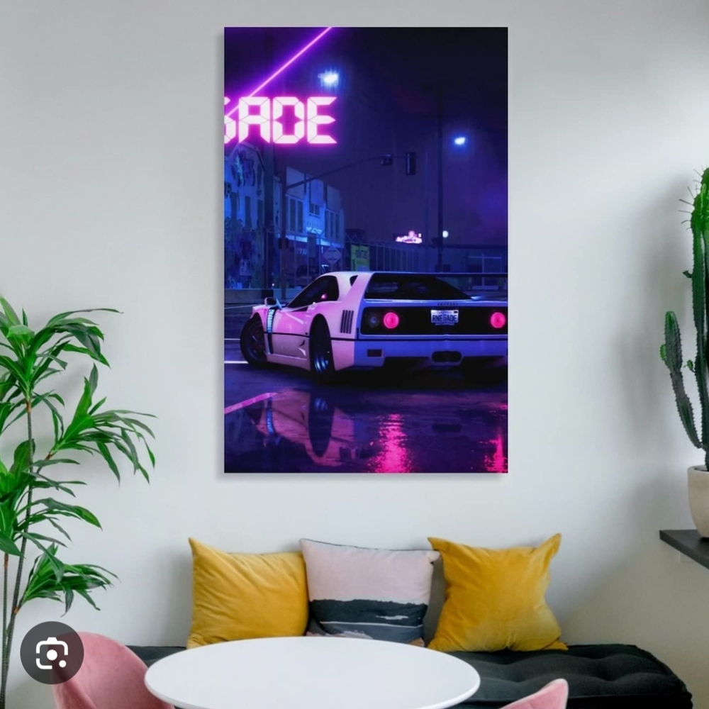 New Neon Night Car Canvas Art